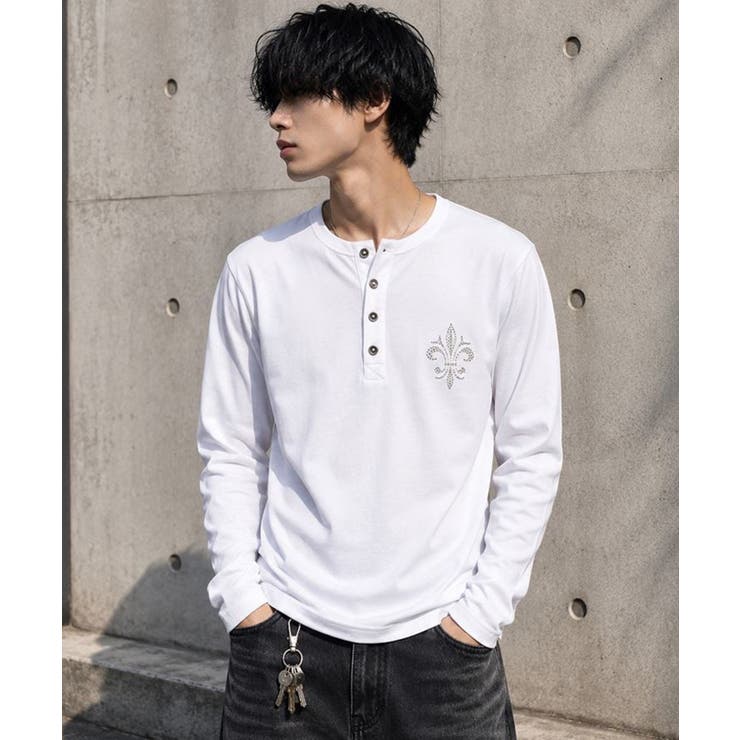 ホワイト2 | ヘンリーネックTシャツ メンズ Tシャツ ライトストーン ロンT | 8（eight） 