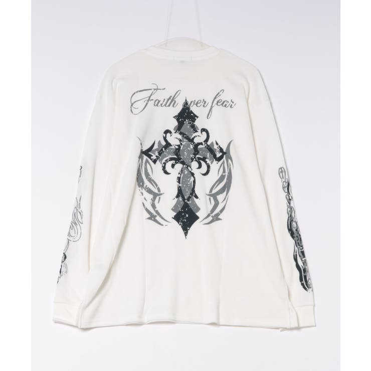 クロス×スカルプリント ワッフルロンT メンズ ロングＴシャツ 十字架 | 8（eight）  | 詳細画像15 