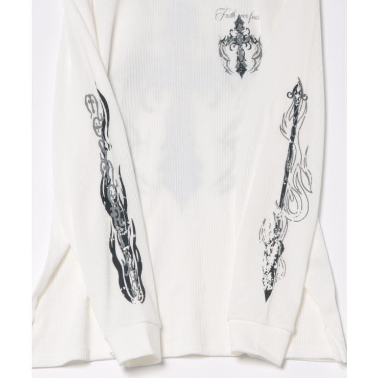 クロス×スカルプリント ワッフルロンT メンズ ロングＴシャツ 十字架 | 8（eight）  | 詳細画像16 