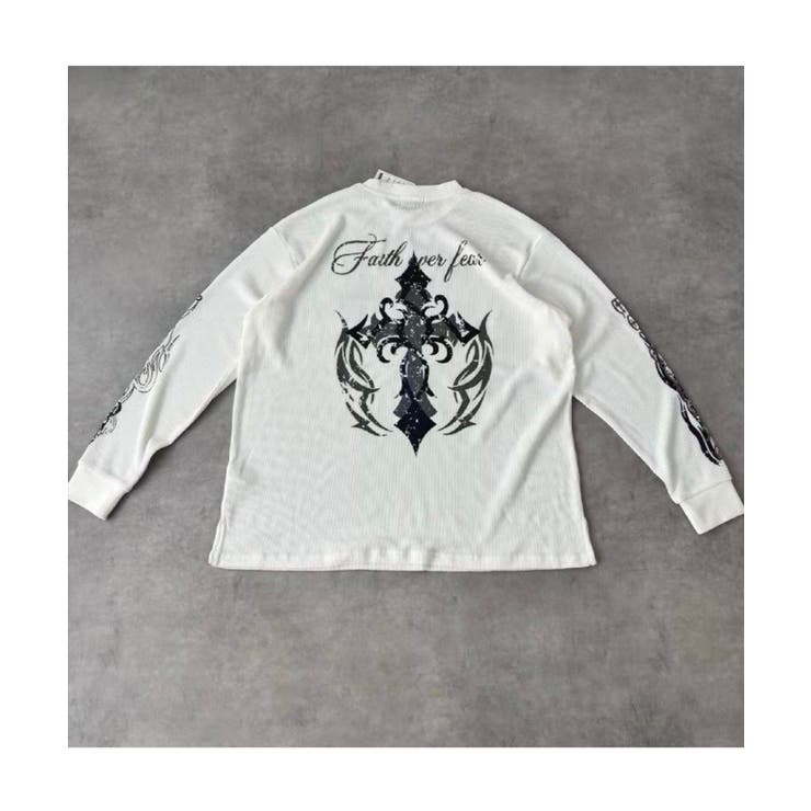 クロス×スカルプリント ワッフルロンT メンズ ロングＴシャツ 十字架 | 8（eight）  | 詳細画像7 