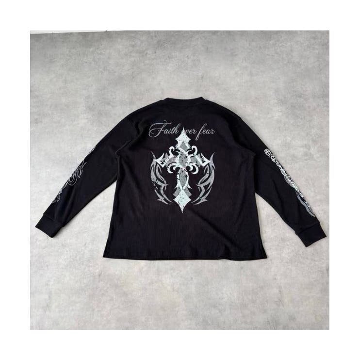 クロス×スカルプリント ワッフルロンT メンズ ロングＴシャツ 十字架 | 8（eight）  | 詳細画像9 