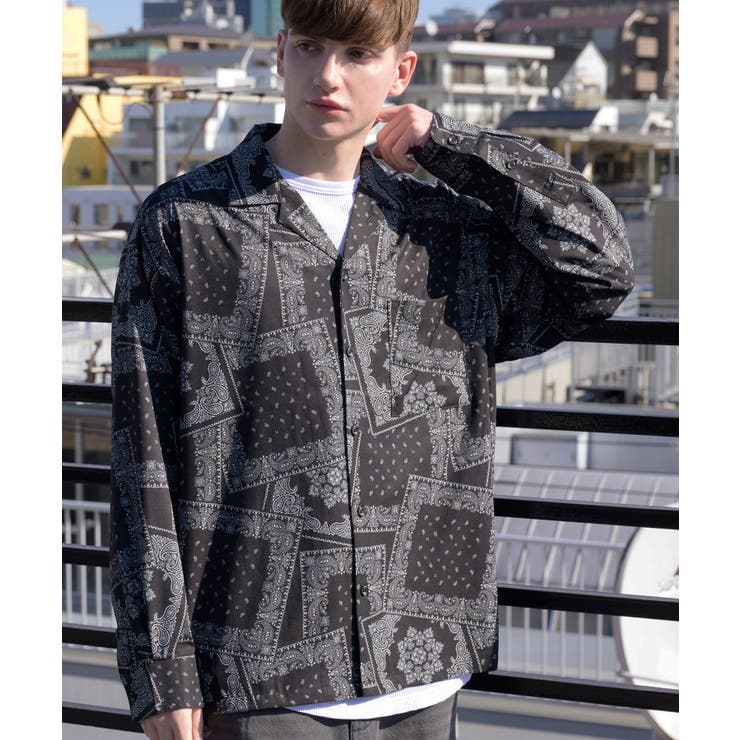 オープンカラーシャツ XXL 総柄ビッグ開襟シャツ オープンカラーシャツ メンズ[品番