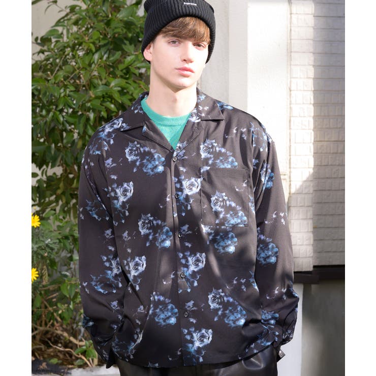 オープンカラーシャツ XXL 総柄ビッグ開襟シャツ オープンカラーシャツ メンズ[品番