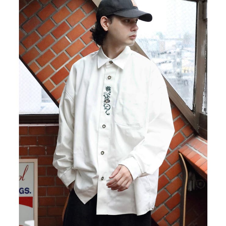 長袖シャツ メンズ 刺繍タッセル イレギュラーデザイン 2色 衣櫻 二色縮緬2トーン配色切替長袖レギュラーシャツ 幾何学 SA