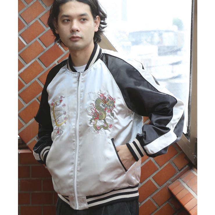 白い蛇刺繍 シルバー スカジャン XL 白い蛇刺繍 シルバー スカジャン XL