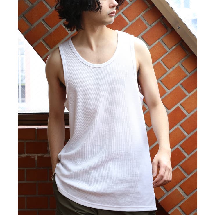 タンクトップ メンズ ワッフル ノースリーブ 無地 [品番：EH000006177