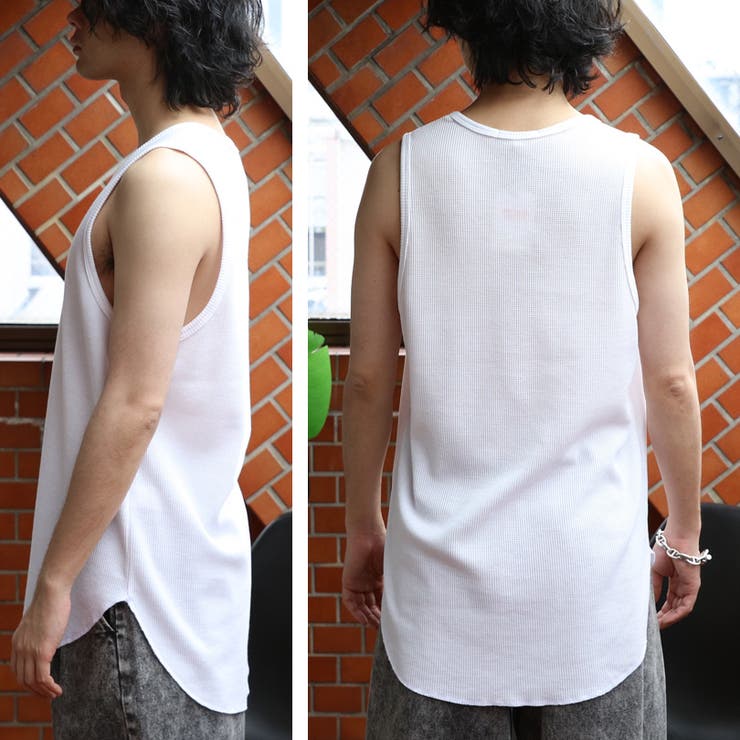 タンクトップ メンズ ワッフル ノースリーブ 無地 [品番：EH000006177