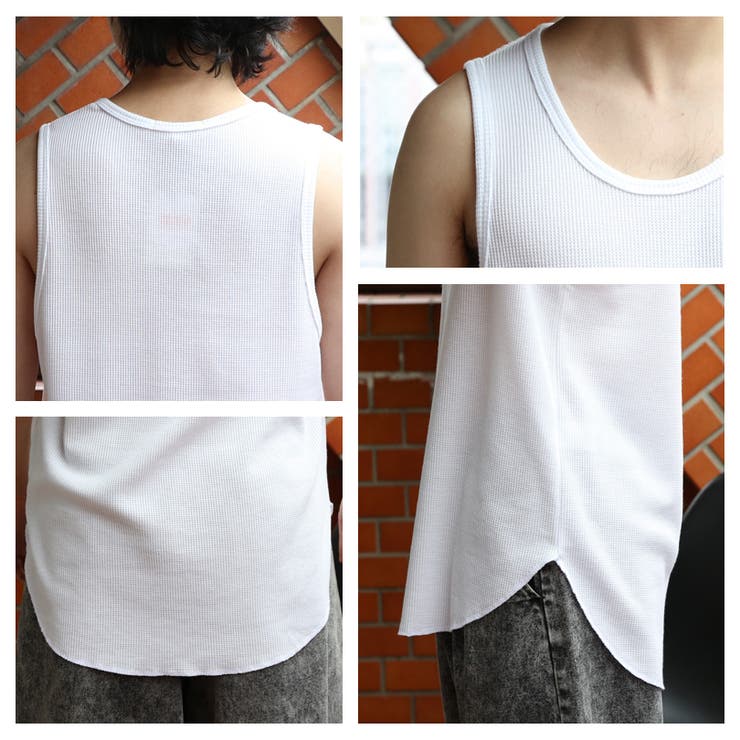 タンクトップ メンズ ワッフル ノースリーブ 無地 [品番：EH000006177