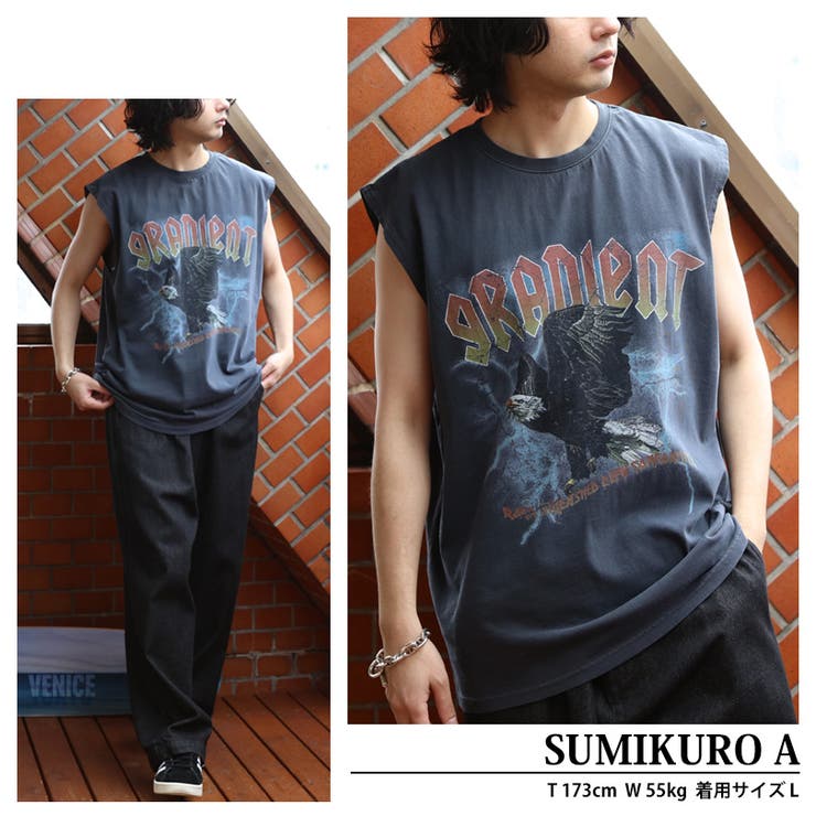 ノースリーブ メンズ Tシャツ ロック ピグメント加工[品番