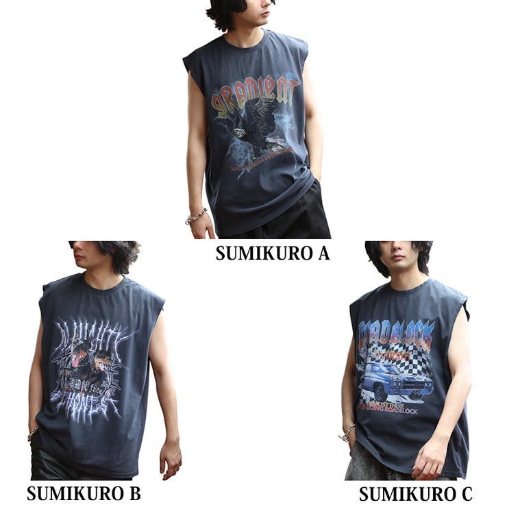 ノースリーブ メンズ Tシャツ ロック ピグメント加工[品番