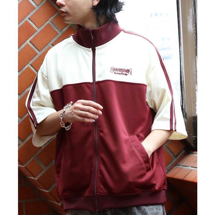 トラックジャケット メンズ ジャージ 半袖 2本ライン[品番