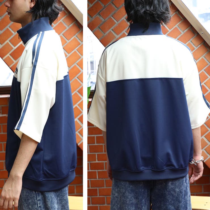 トラックジャケット メンズ ジャージ 半袖 2本ライン[品番