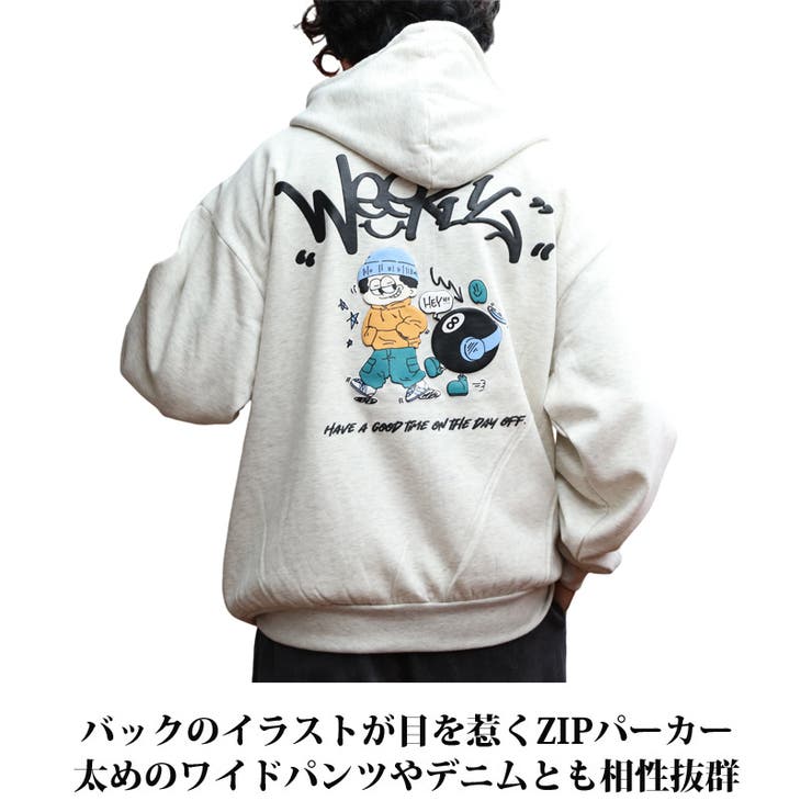 男女　パーカー(本日消去します ボーイイラストZIPパーカー メンズ レディース ストリート[品番