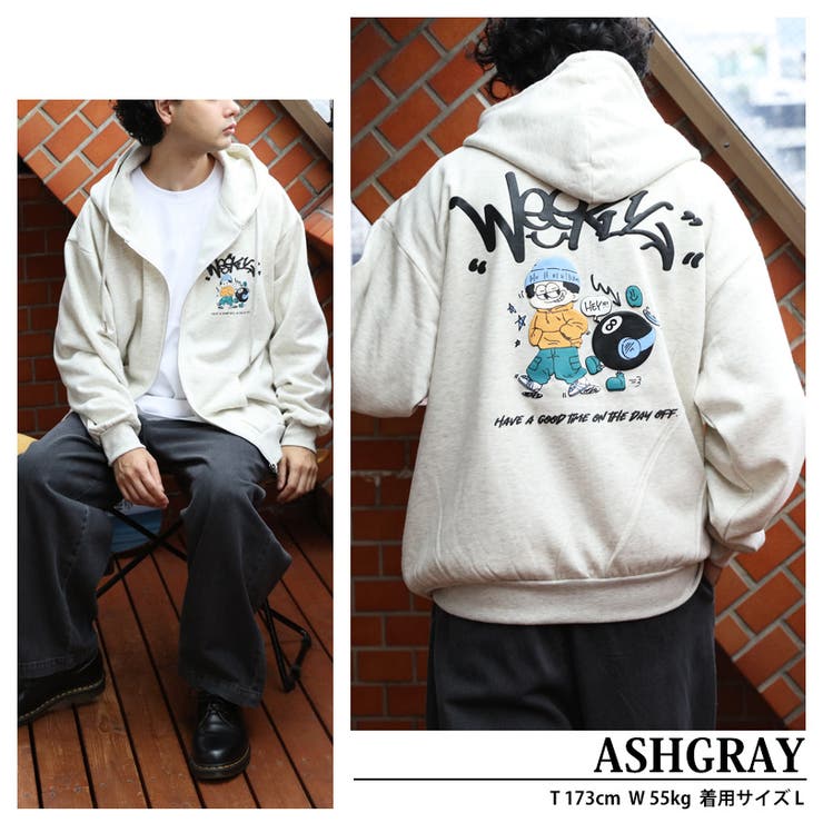 ボーイイラストZIPパーカー メンズ レディース ストリート[品番