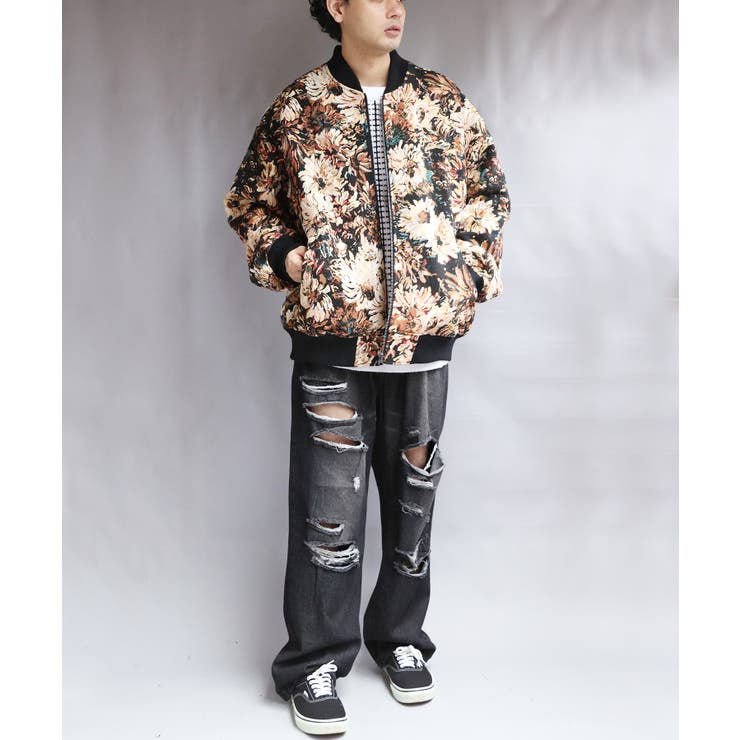 ゴブラン織りボンバージャケット メンズ ブルゾン 総柄 花柄 [品番