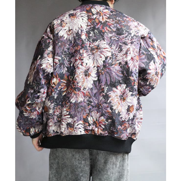 ◻︎ ゴブラン織　花柄ノーカラージャケット サイズ38 ◻︎ osharewalker ブルゾン ジャケット レディース アウター