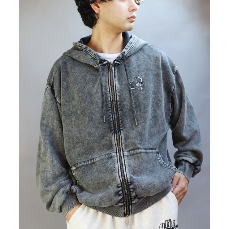 グランジ加工ZIPパーカー メンズ グラフィック セットアップ可