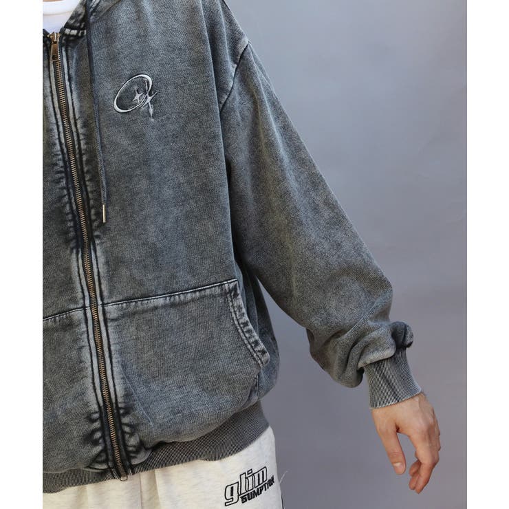 グランジ加工ZIPパーカー メンズ グラフィック セットアップ可[品番
