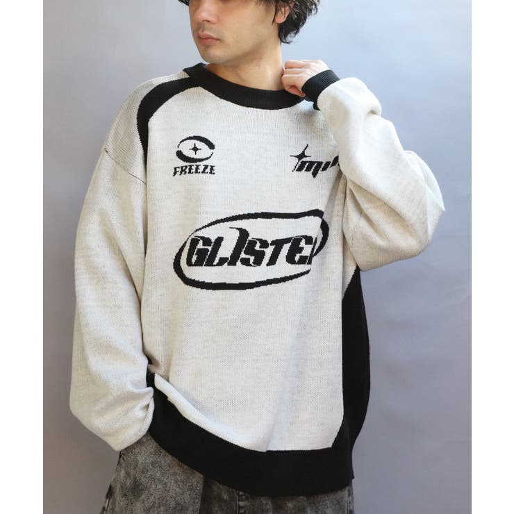 サッカーデザインクルーニット メンズ ニットセーター ストリート