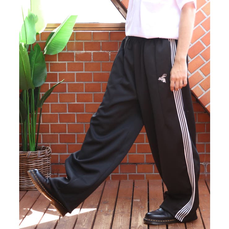 ブラック | ハチ刺繍入り バルーンパンツ メンズ トラックパンツ サイド ライン  | 8(eight)