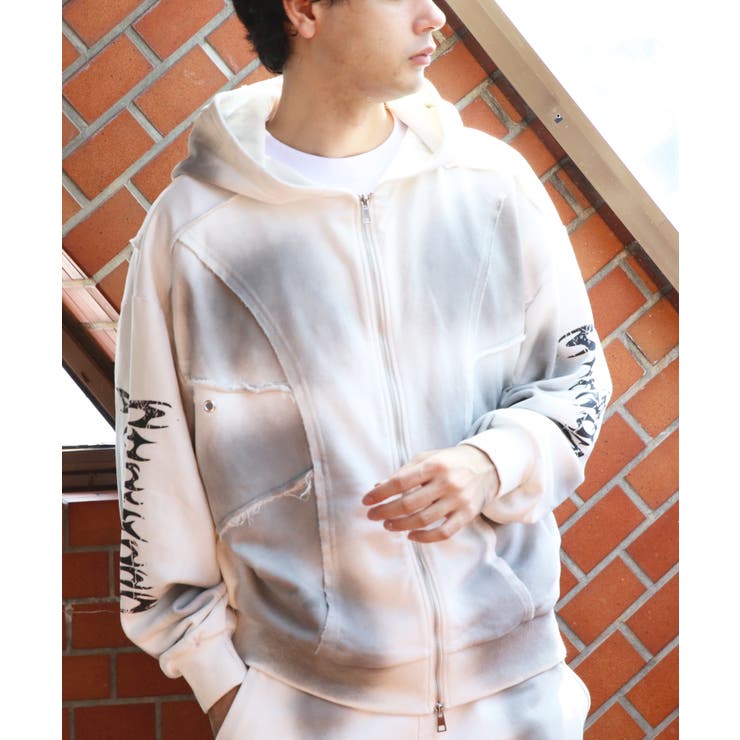 スプレー加工切り替えZIPパーカー メンズ パーカー ショート丈[品番