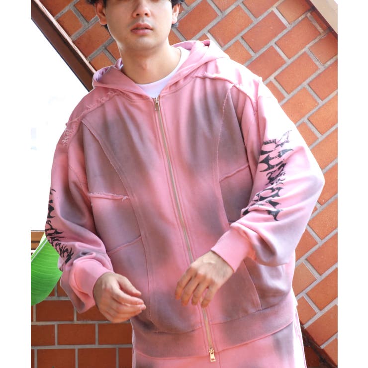 スプレー加工切り替えZIPパーカー メンズ パーカー ショート丈[品番