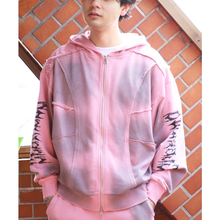 スプレー加工切り替えZIPパーカー メンズ パーカー ショート丈[品番