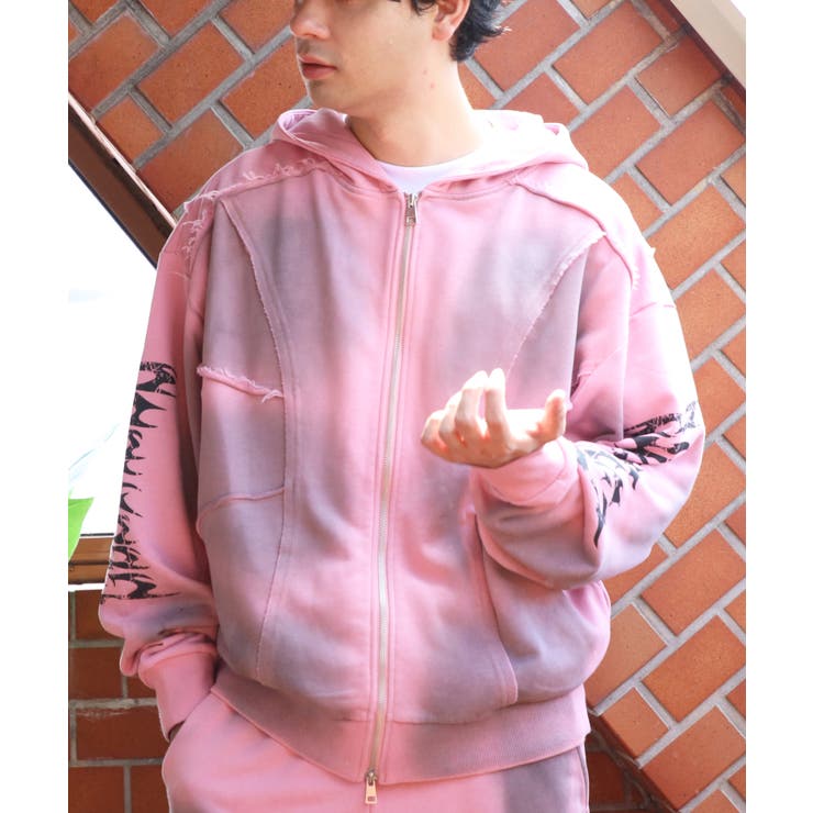 スプレー加工切り替えZIPパーカー メンズ パーカー ショート丈[品番