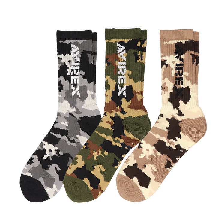 4.クルー(カモフラ柄) | 【3足セット】AVIREX ソックス 無地 | 99HeadwearShop