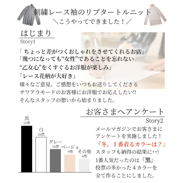 刺繍レース袖のリブタートルニット【10月26日8時販売新作】