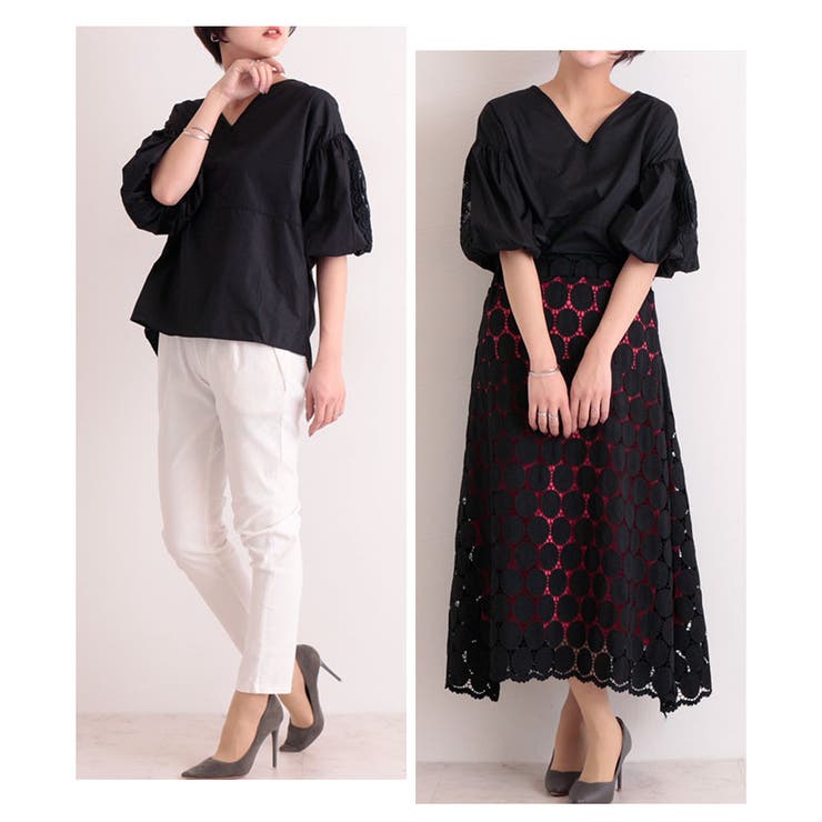 花刺繍レースのぽわん袖トップス【3月25日8時販売新作】