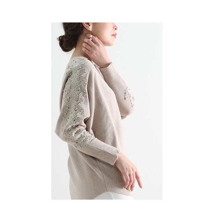 繊細パールレースドルマンスリーブニット ベージュ 長袖 | Sawa a la mode | 詳細画像2 