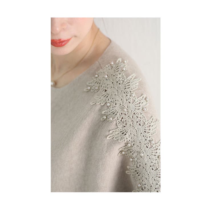 繊細パールレースドルマンスリーブニット ベージュ 長袖 | Sawa a la mode | 詳細画像9 