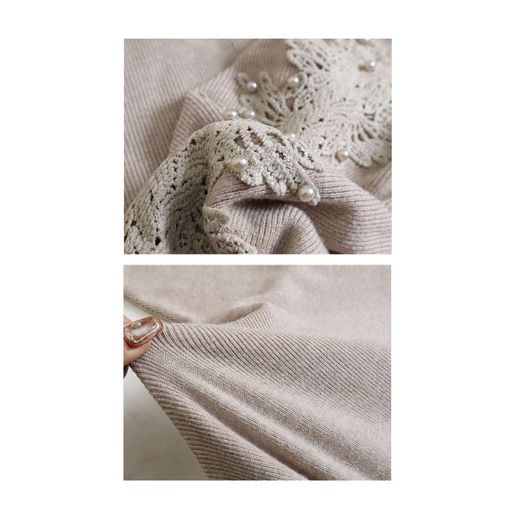 繊細パールレースドルマンスリーブニット ベージュ 長袖 | Sawa a la mode | 詳細画像19 