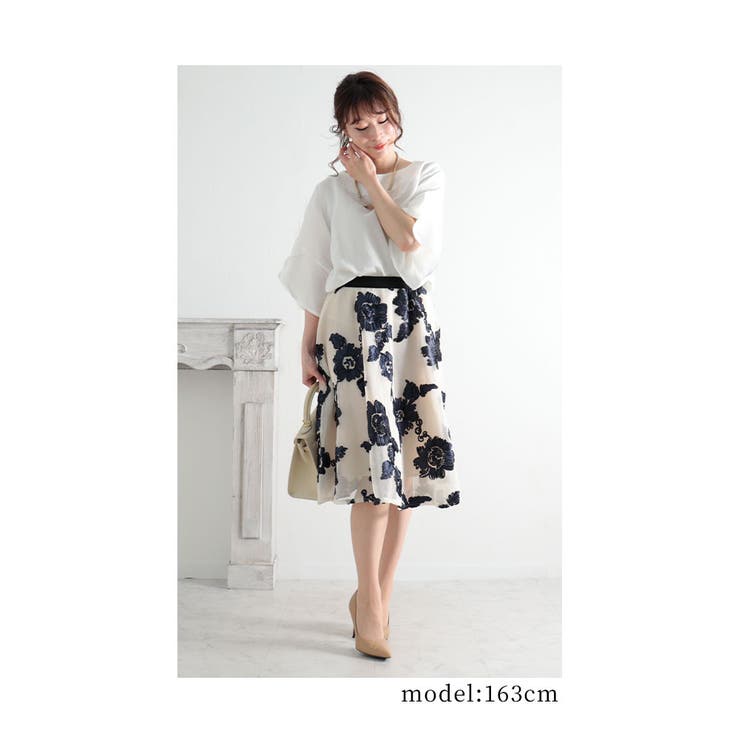 リボン刺繍の花模様フレアAラインスカート【6月24日8時販売新作】