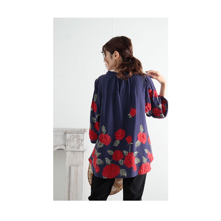 25SS新作】WOMENS シーサイドプリント 半袖シャツ ネイビー