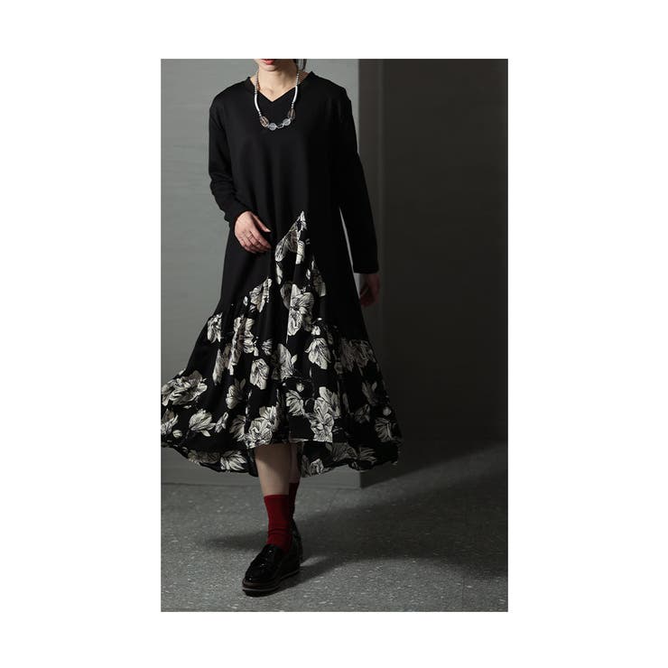 大人のとろみ花柄ドッキングワンピ【01月02日20時販売新作】