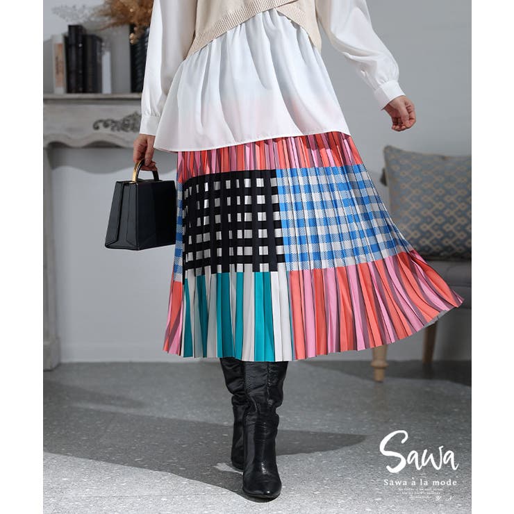 煌めくチェックのフレアプリーツスカート レディース ファッション