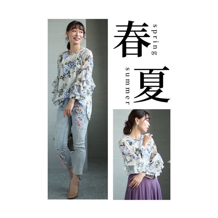 華やかなフリル袖の花柄ブラウス【4月7日8時販売新作】
