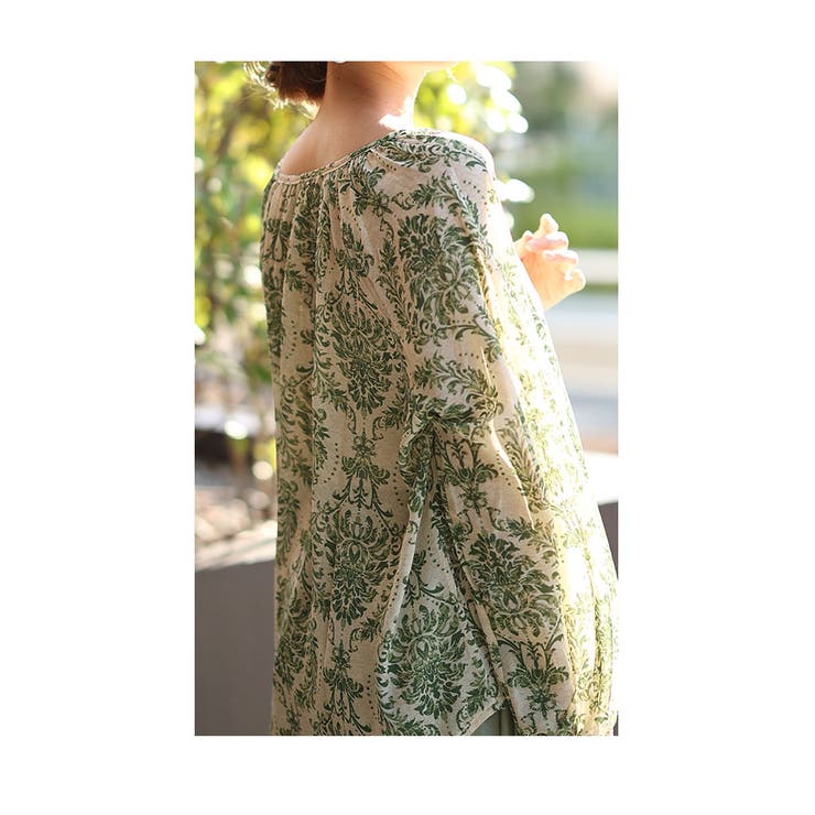 ナチュラルグリーンのダマスク柄シャツブラウス レディース ファッション | Sawa a la mode | 詳細画像7 