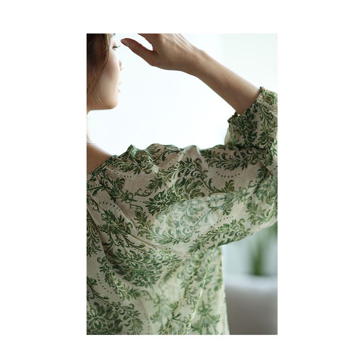ナチュラルグリーンのダマスク柄シャツブラウス レディース ファッション | Sawa a la mode | 詳細画像10 