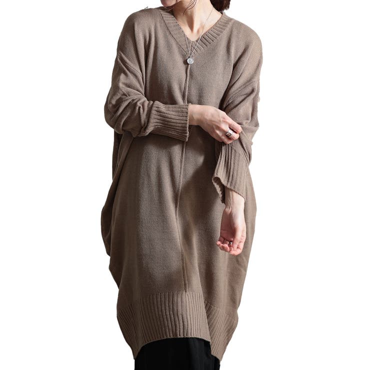 ブラウン | 大人っぽく今どきにニットコクーンワンピース レディース ファッション | Sawa a la mode