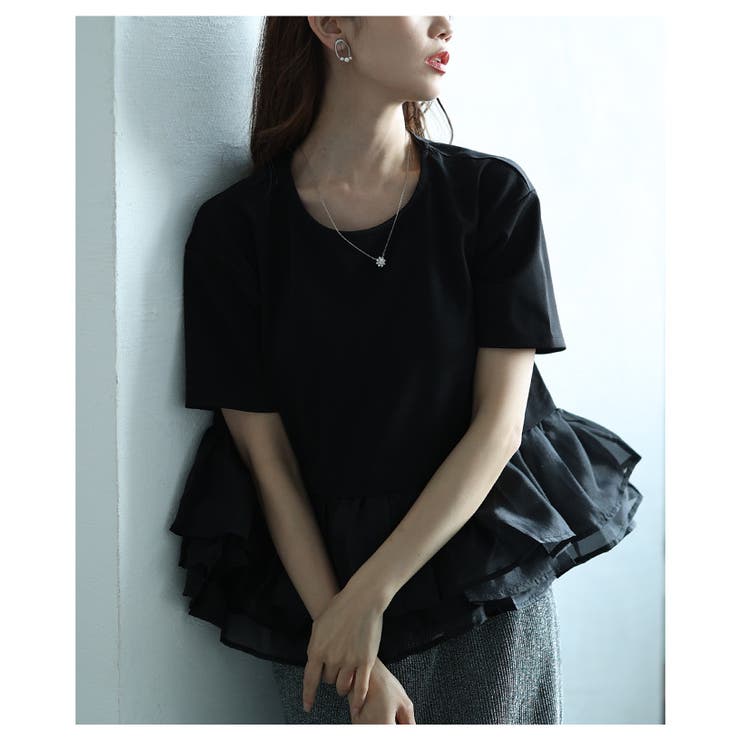 オーガンジ―フリルドッキングトップス【4月19日20時販売新作】