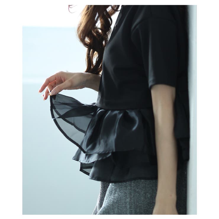 オーガンジ―フリルドッキングトップス【4月19日20時販売新作】