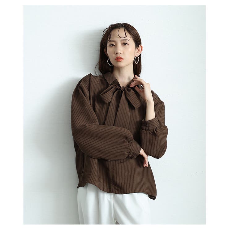 ボウタイリボン付き2wayフロッキーストライプブラウス レディース ファッション | Sawa a la mode | 詳細画像3 