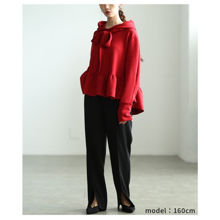 可愛さに溺れるリボンタイ付きペプラムフーディートップス レディース ファッション | Sawa a la mode | 詳細画像13 