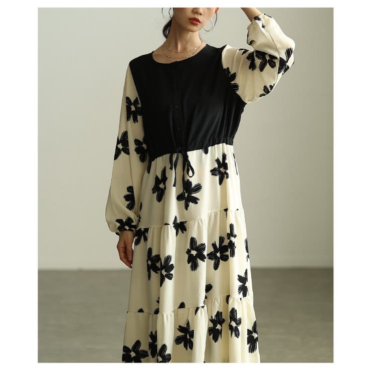 私だけの花模様を描いた切替ティアードロングワンピース レディース ファッション | Sawa a la mode | 詳細画像4 