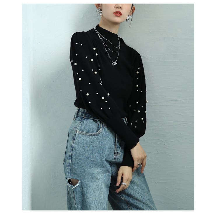 パールの粒が降り注ぐパフスリーブニットトップス レディース ファッション | Sawa a la mode | 詳細画像14 