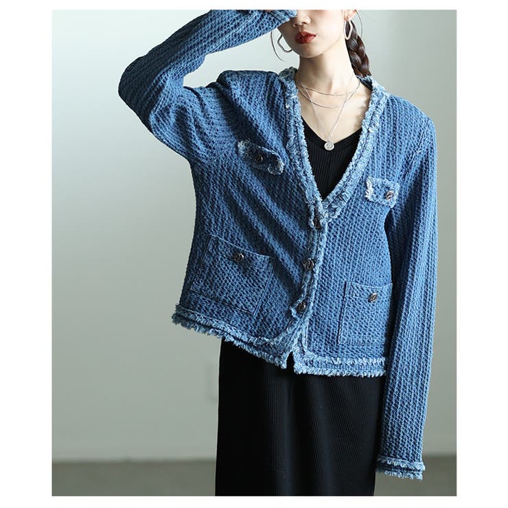 毎日着たいエンボス加工のノーカラージャケット レディース ファッション | Sawa a la mode | 詳細画像9 