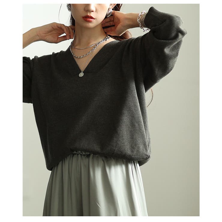 後ろ姿も抜かりの無いVネックハイゲージニット レディース ファッション | Sawa a la mode | 詳細画像13 
